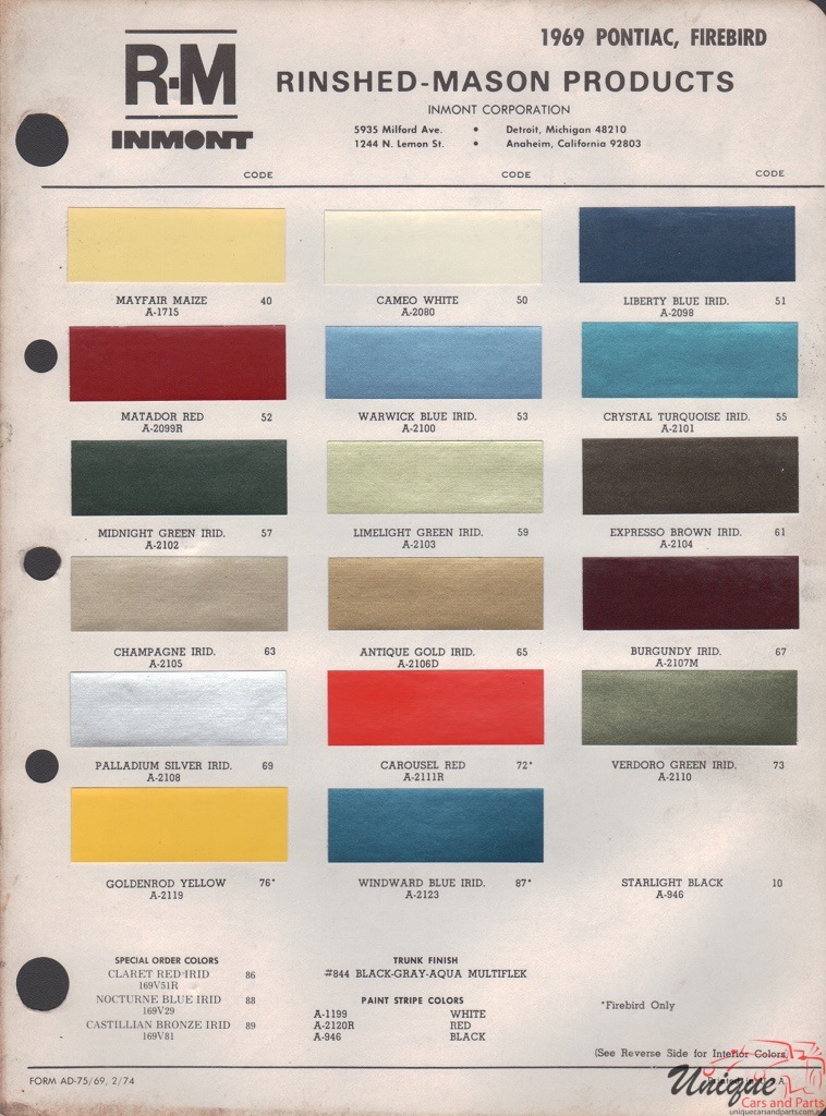 1969 Pontiac Paint Charts RM 1